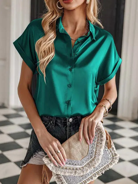 Blouse en Soie à Manches Courtes | Élégance & Légèreté | Confort Luxueux