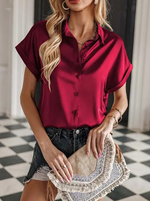 Blouse en Soie à Manches Courtes | Élégance & Légèreté | Confort Luxueux