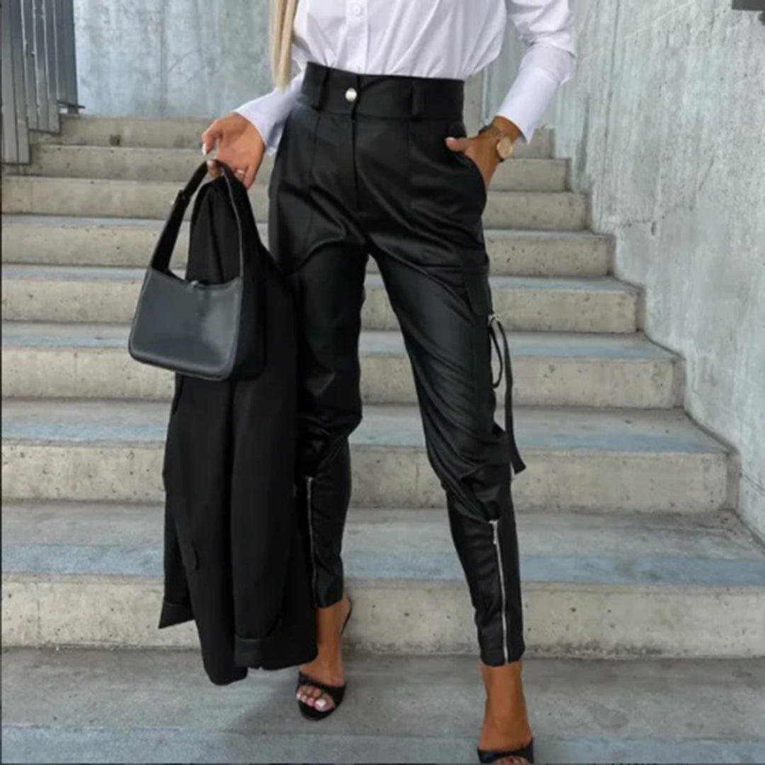 Pantalon en Cuir Taille Haute | Élégant & Polyvalent | Confort Chic