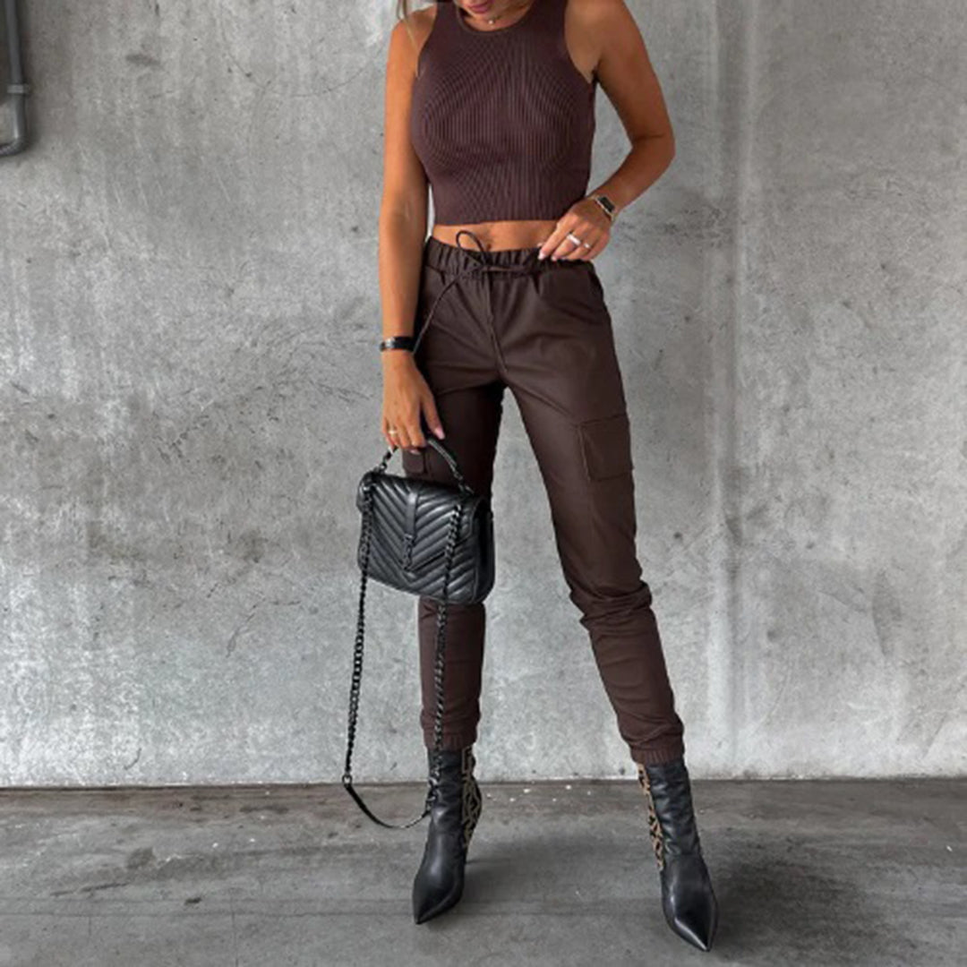 Pantalon en Cuir Taille Haute | Élégant & Polyvalent | Confort Chic