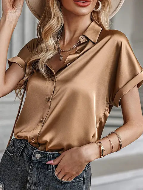 Blouse en Soie à Manches Courtes | Élégance & Légèreté | Confort Luxueux