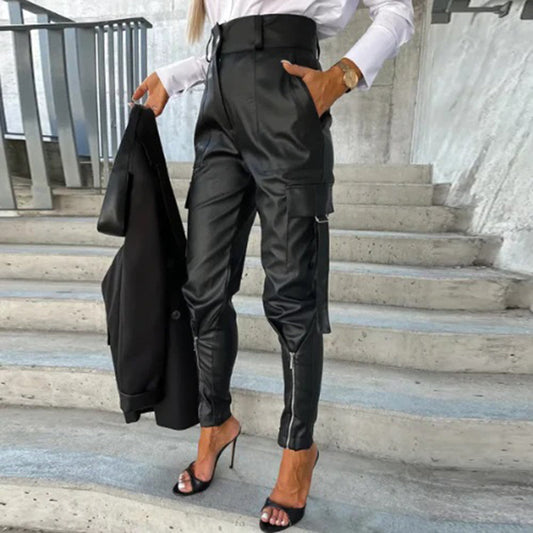 Pantalon en Cuir Taille Haute | Élégant & Polyvalent | Confort Chic